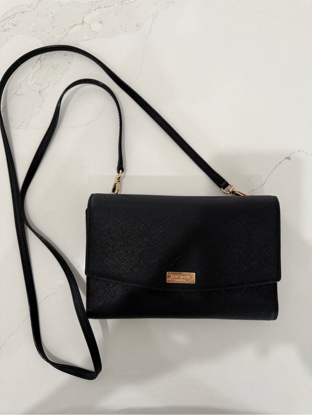kate spade Black Leather Crossbody Wallet with Phone Pocket.